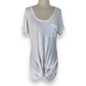 Venus white short sleeve t-shirt long twist front chest pocket women's tunic tee
